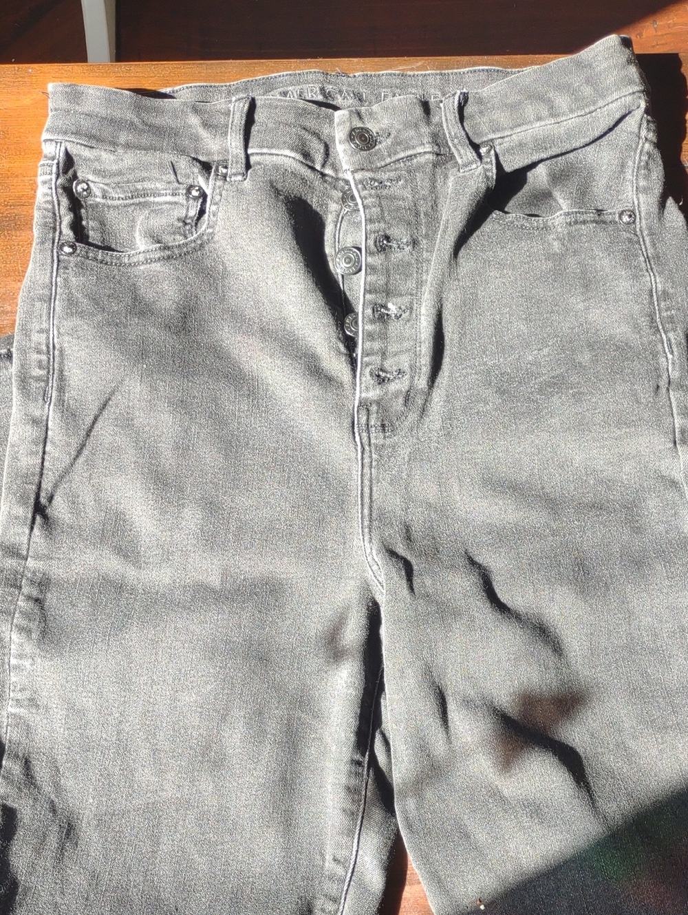 American Eagle Outfitters High-Rise Gray Button-Fly Jeans